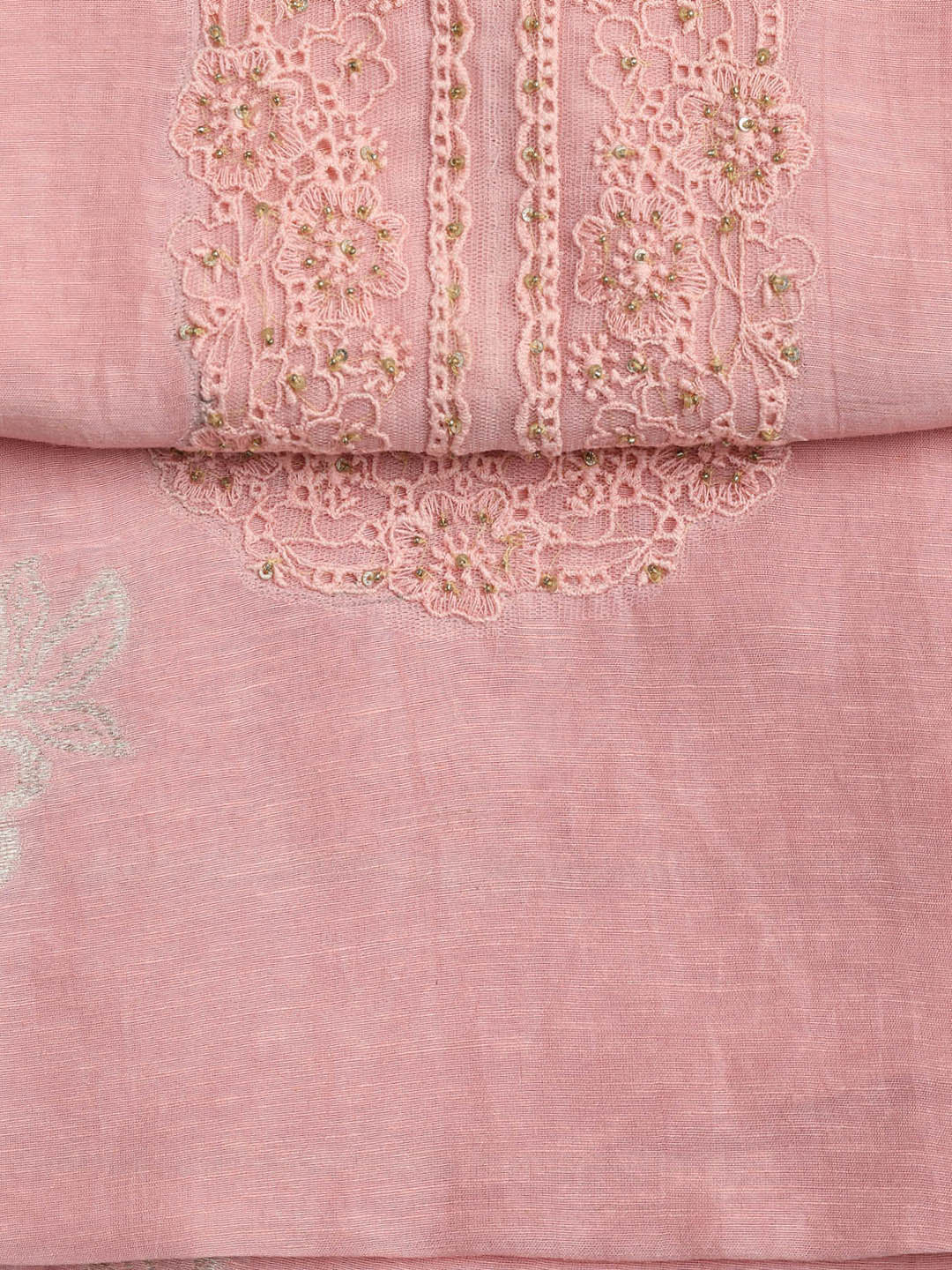 Embroidery Linen Unstitched Suit With Dupatta