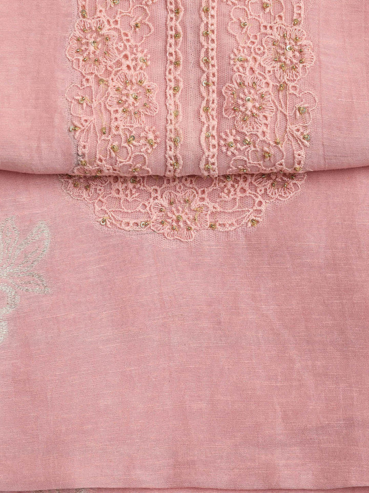 Embroidery Linen Unstitched Suit With Dupatta