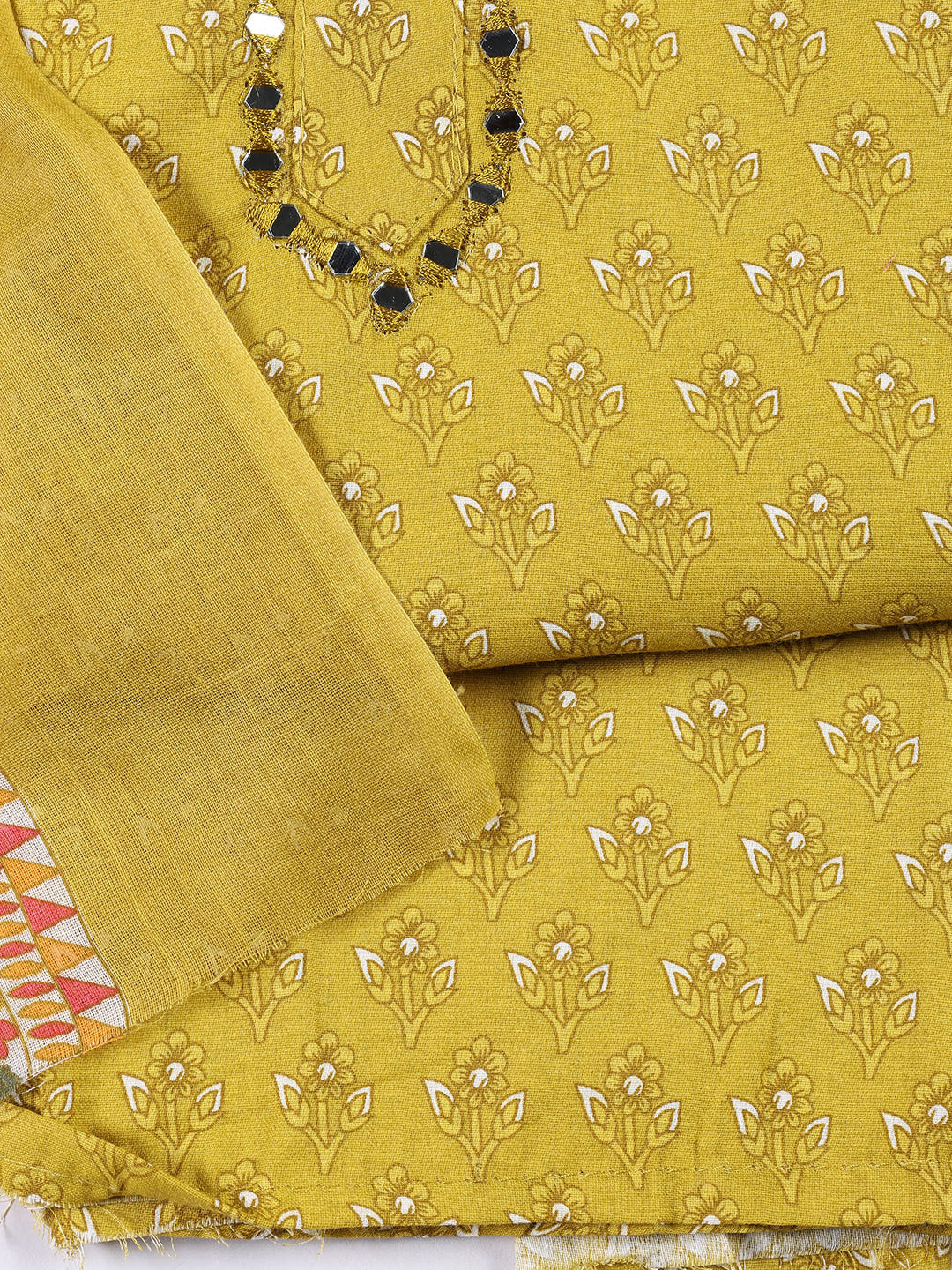 Printed Cotton Blend Unstitched Suit With Dupatta