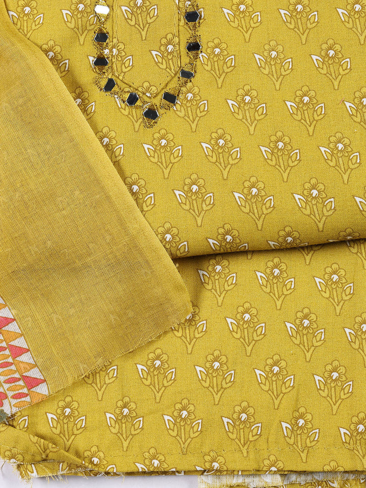 Printed Cotton Blend Unstitched Suit With Dupatta