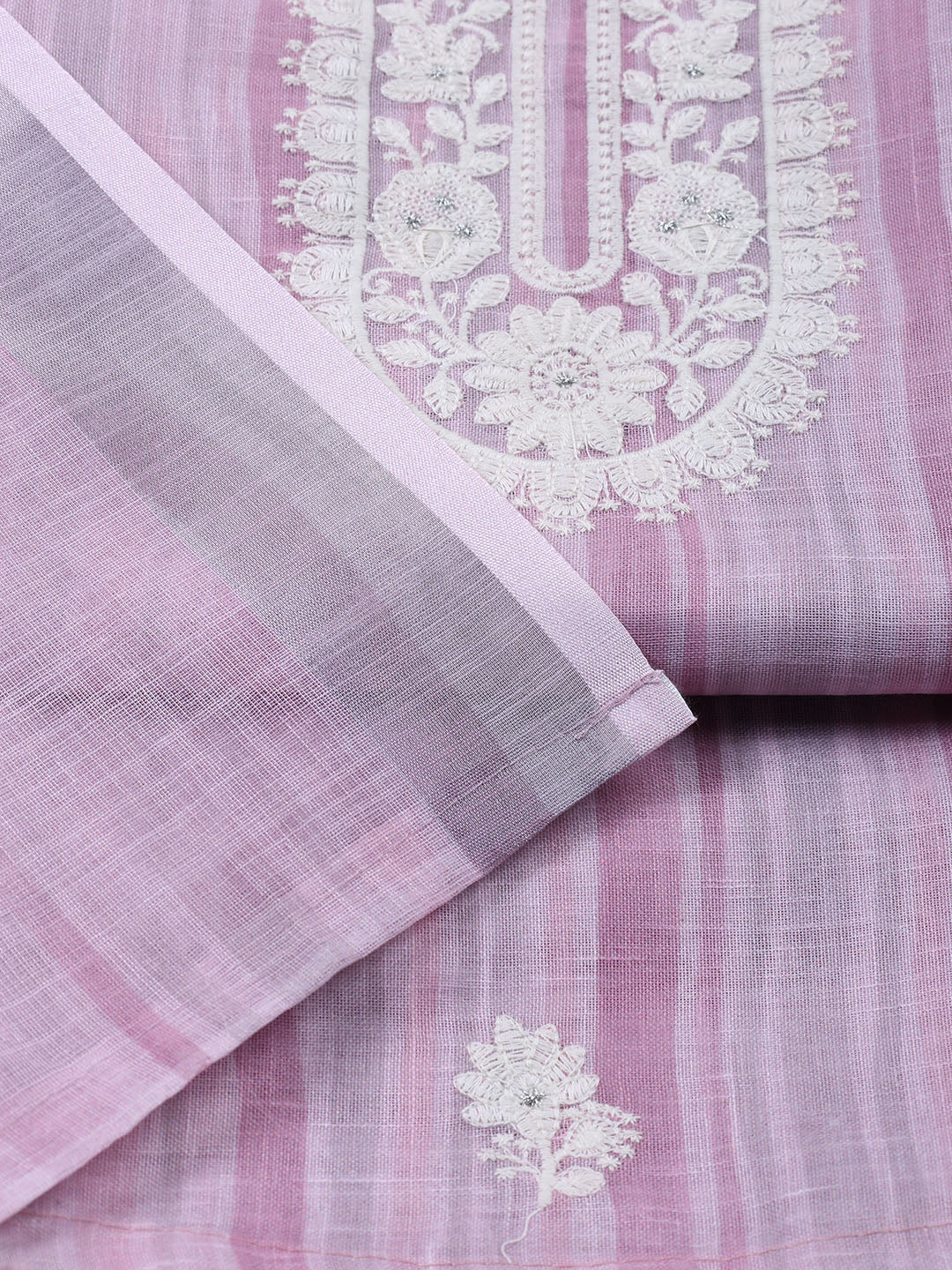 Neck Embroidery Linen Unstitched Suit With Dupatta