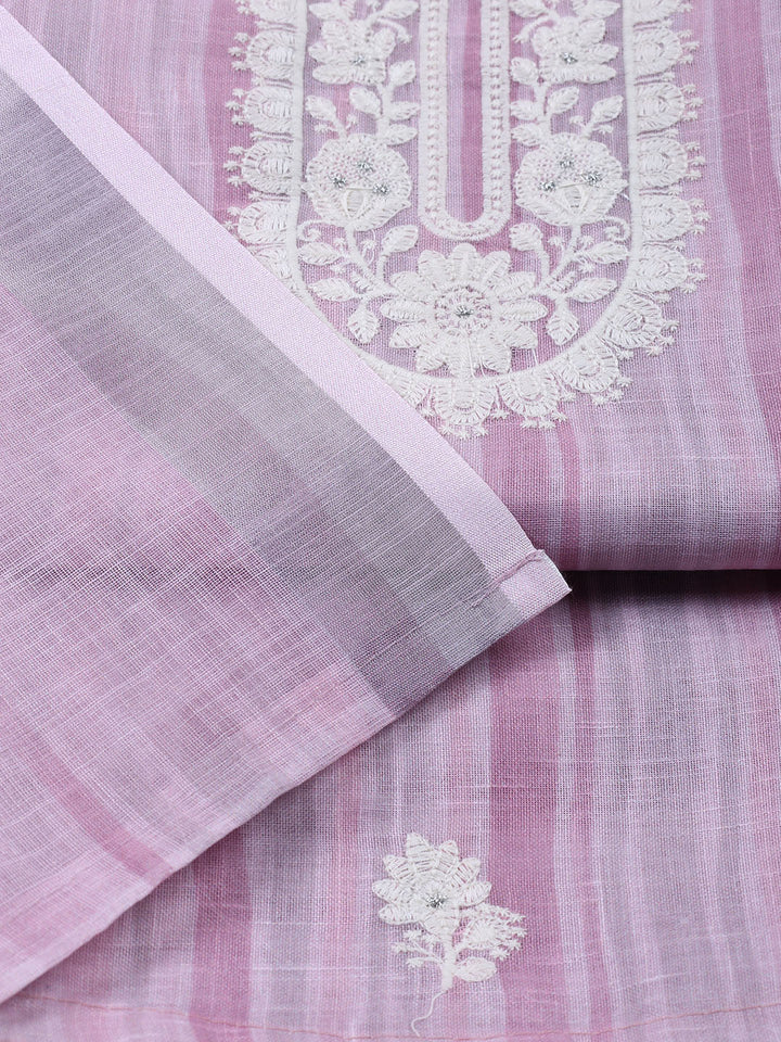 Neck Embroidery Linen Unstitched Suit With Dupatta