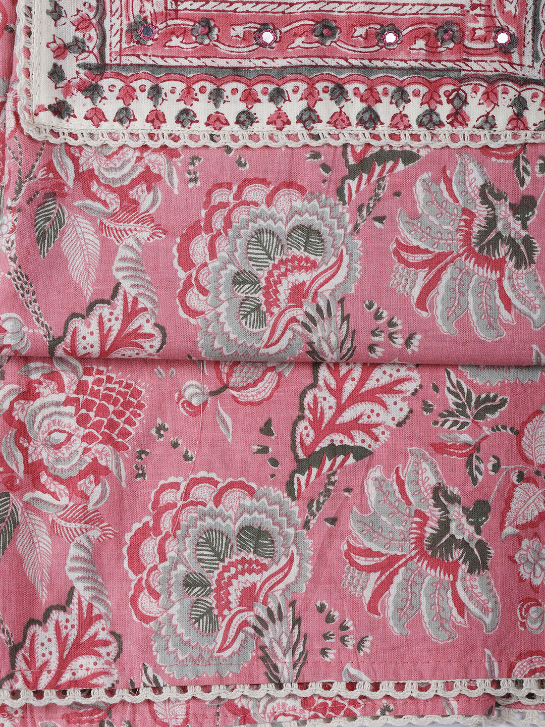 Neck Work Cotton Blend Unstitched Suit With Dupatta