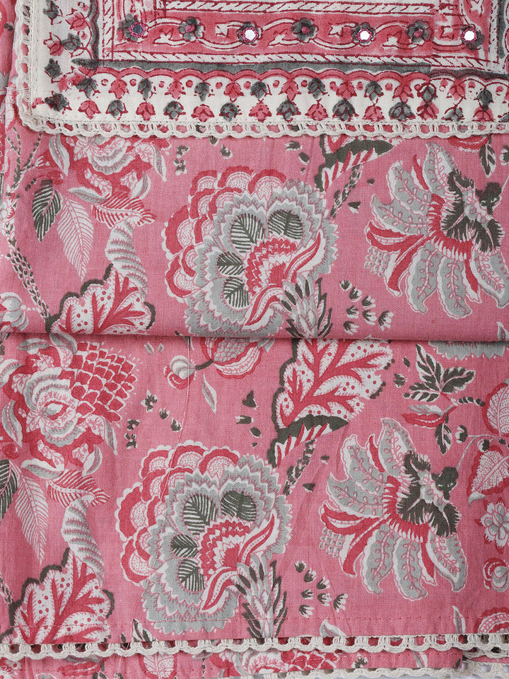 Neck Work Cotton Blend Unstitched Suit With Dupatta
