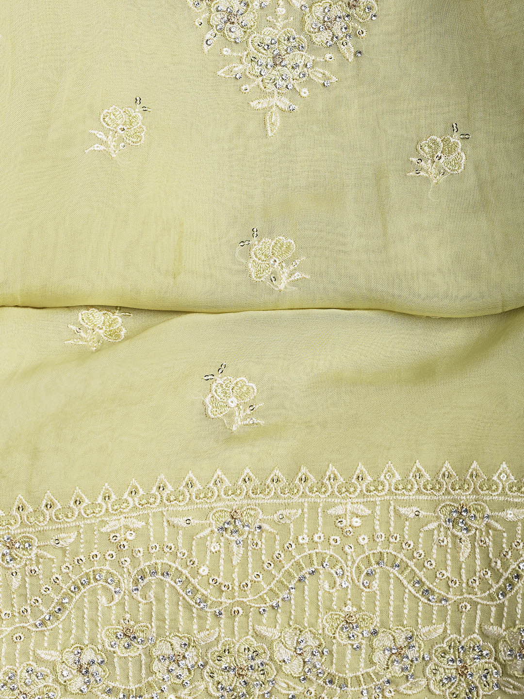 Embroidered Chanderi Unstitched Suit Piece With Dupatta