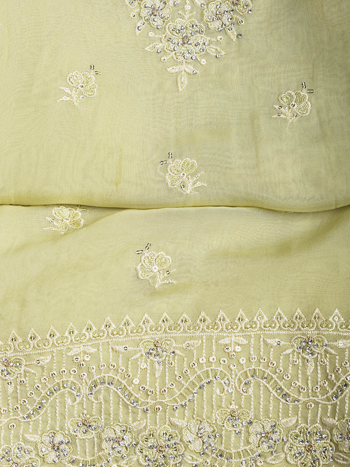 Embroidered Chanderi Unstitched Suit Piece With Dupatta
