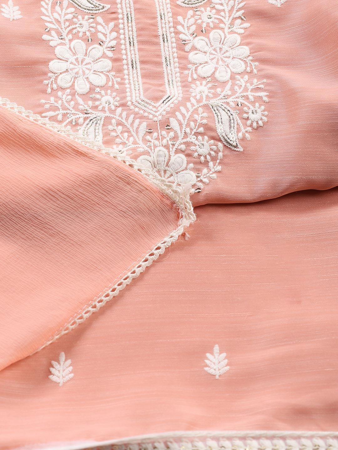 Neck Embroidered Chanderi Unstitched Suit With Dupatta