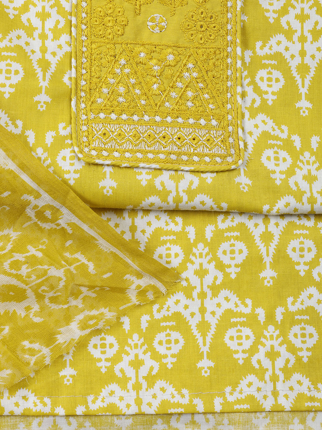 Printed Cotton Blend Unstitched Suit With Dupatta