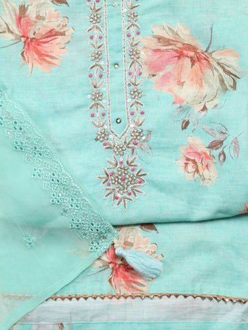 Panel Embroidery Linen Unstitched Suit With Dupatta