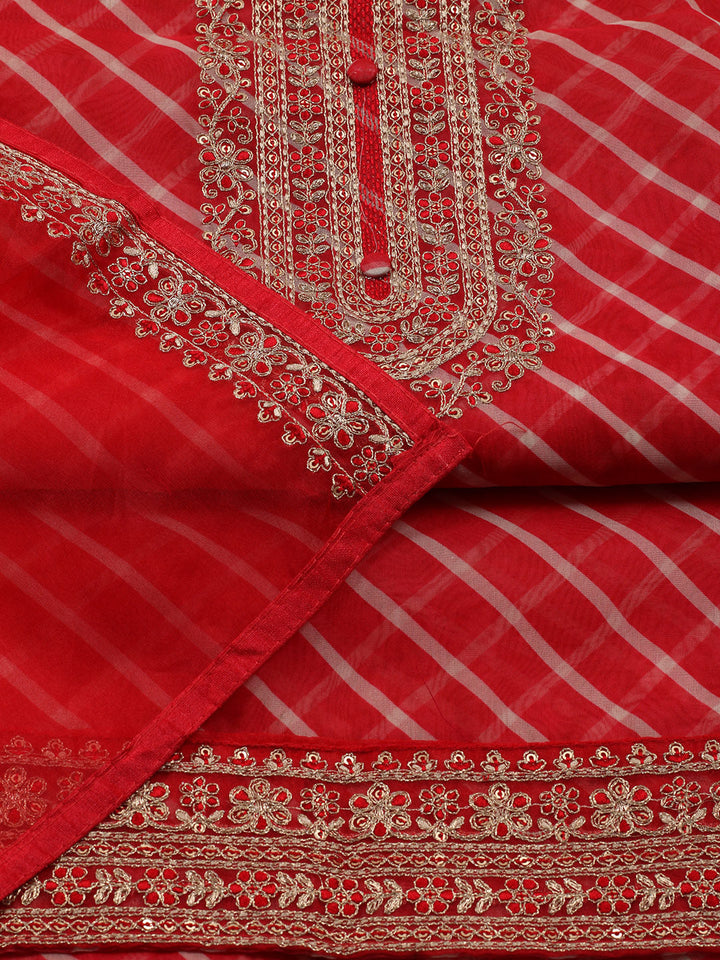 Neck Embroidered Organza Unstitched Suit With Dupatta