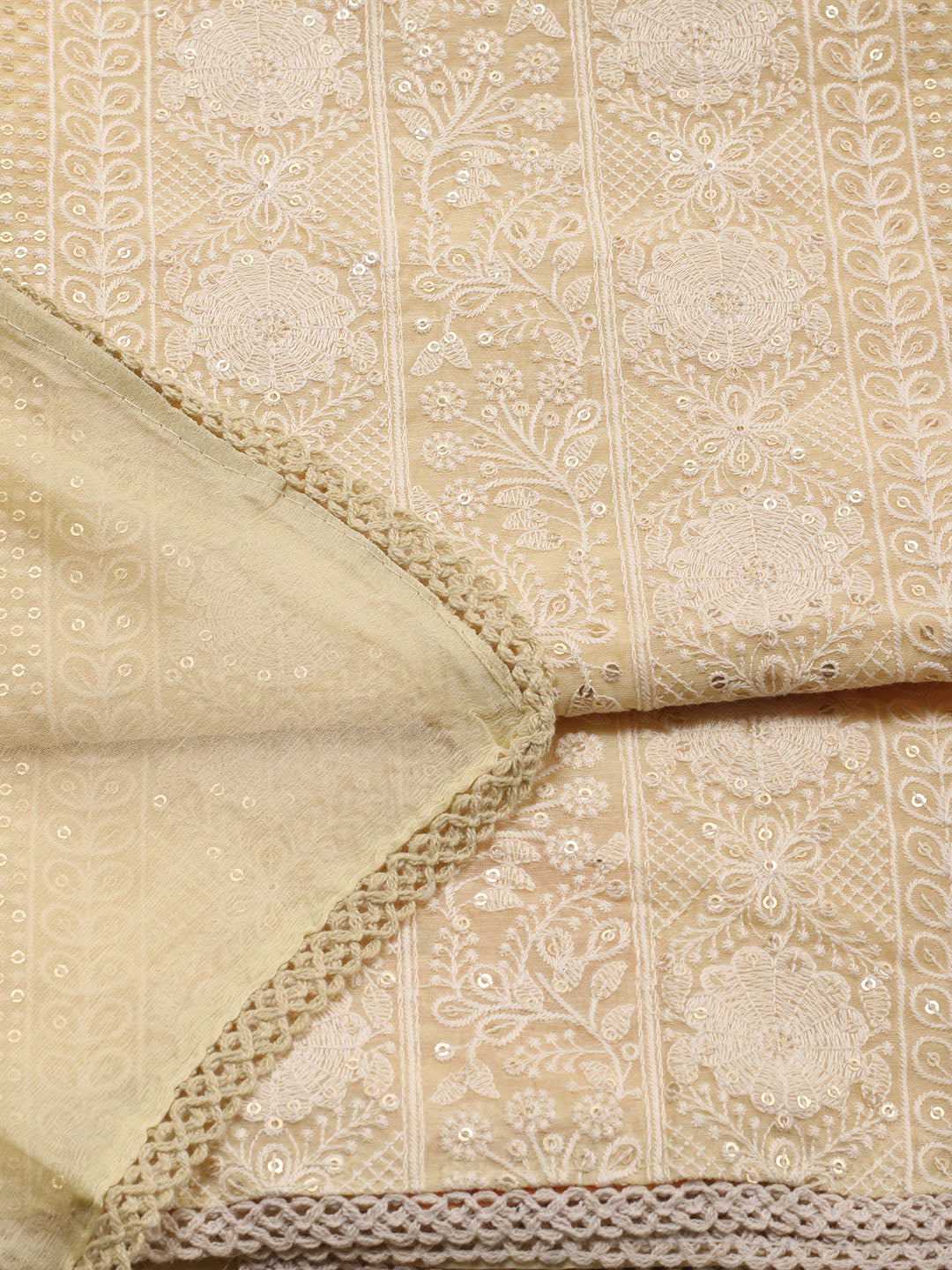 Embroidered Chanderi Unstitched Suit Piece With Dupatta