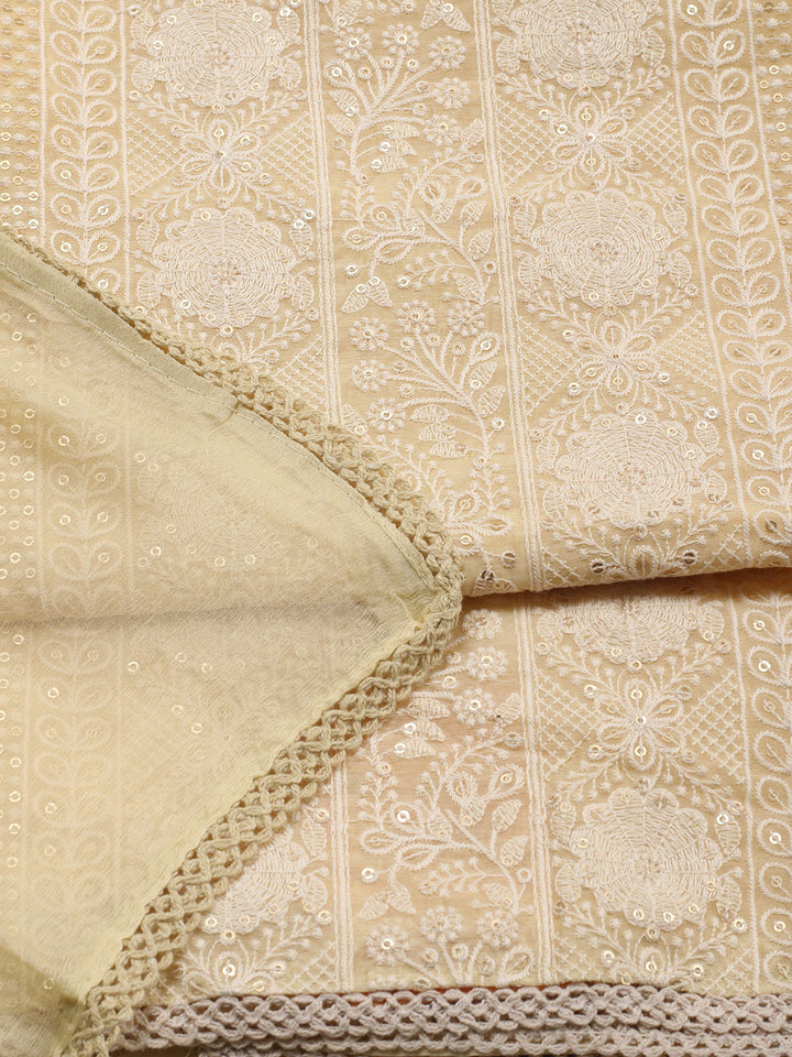 Embroidered Chanderi Unstitched Suit Piece With Dupatta