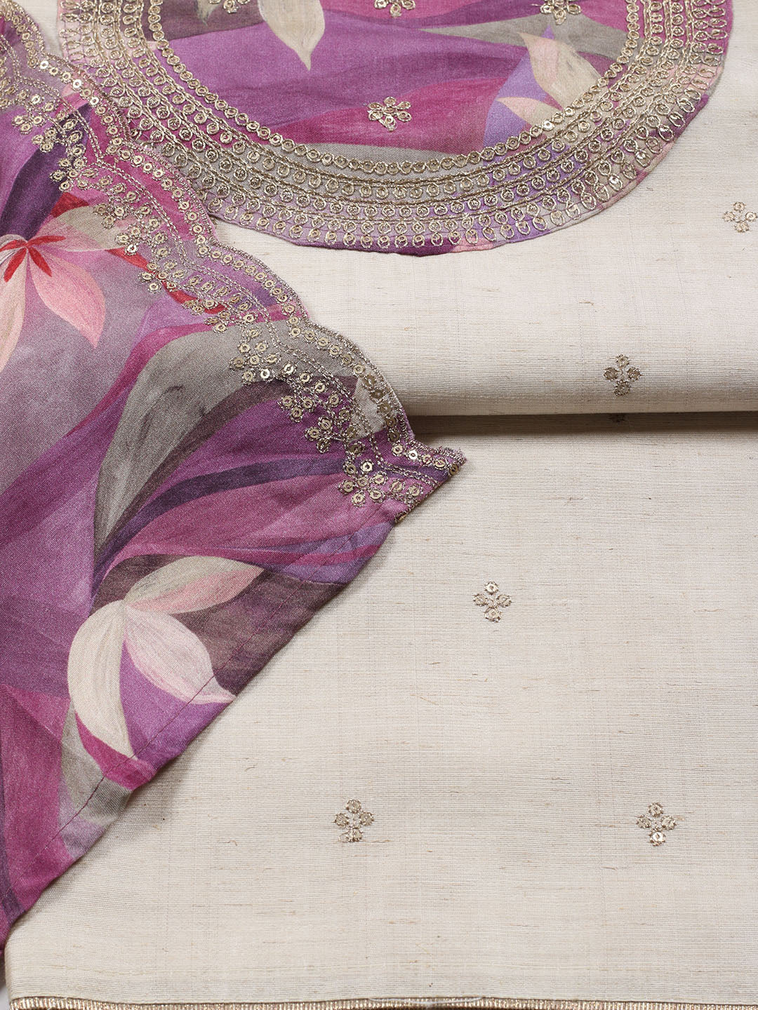 Neck Embroidered Chanderi Unstitched Suit Piece With Dupatta