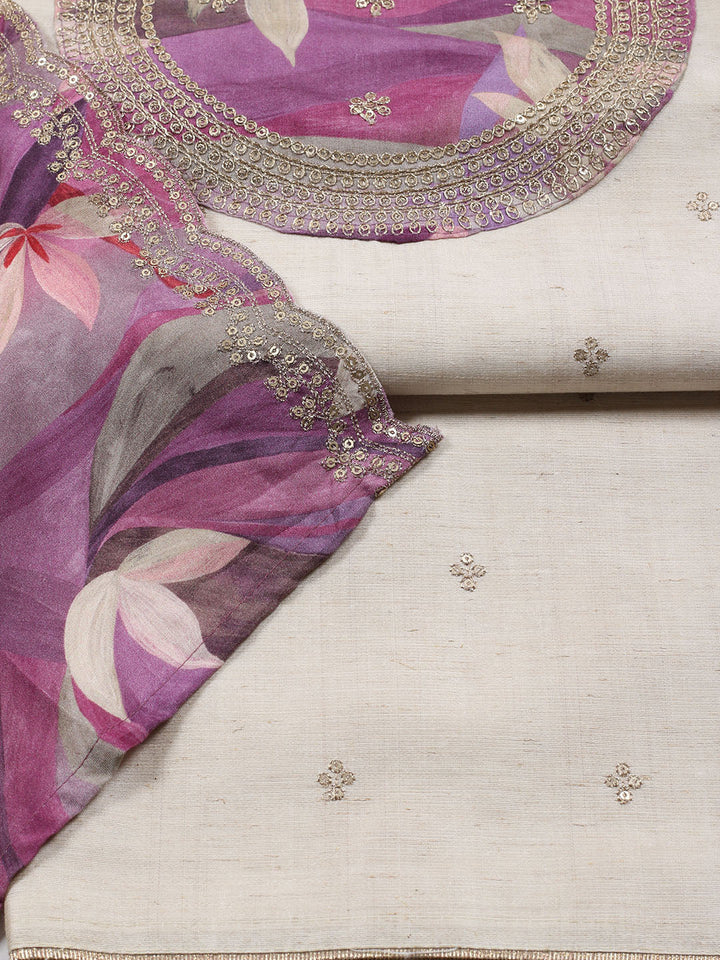 Neck Embroidered Chanderi Unstitched Suit Piece With Dupatta