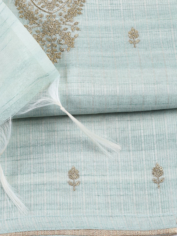 Neck Embroidered Tissue Unstitched Suit Piece With Dupatta