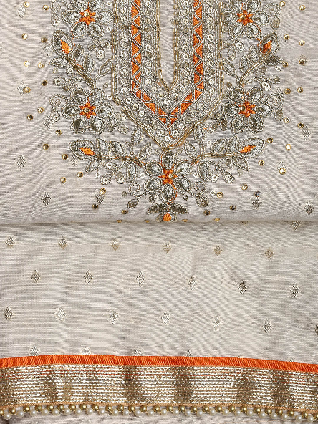 Neck Embroidery Chanderi Unstitched Suit With Dupatta