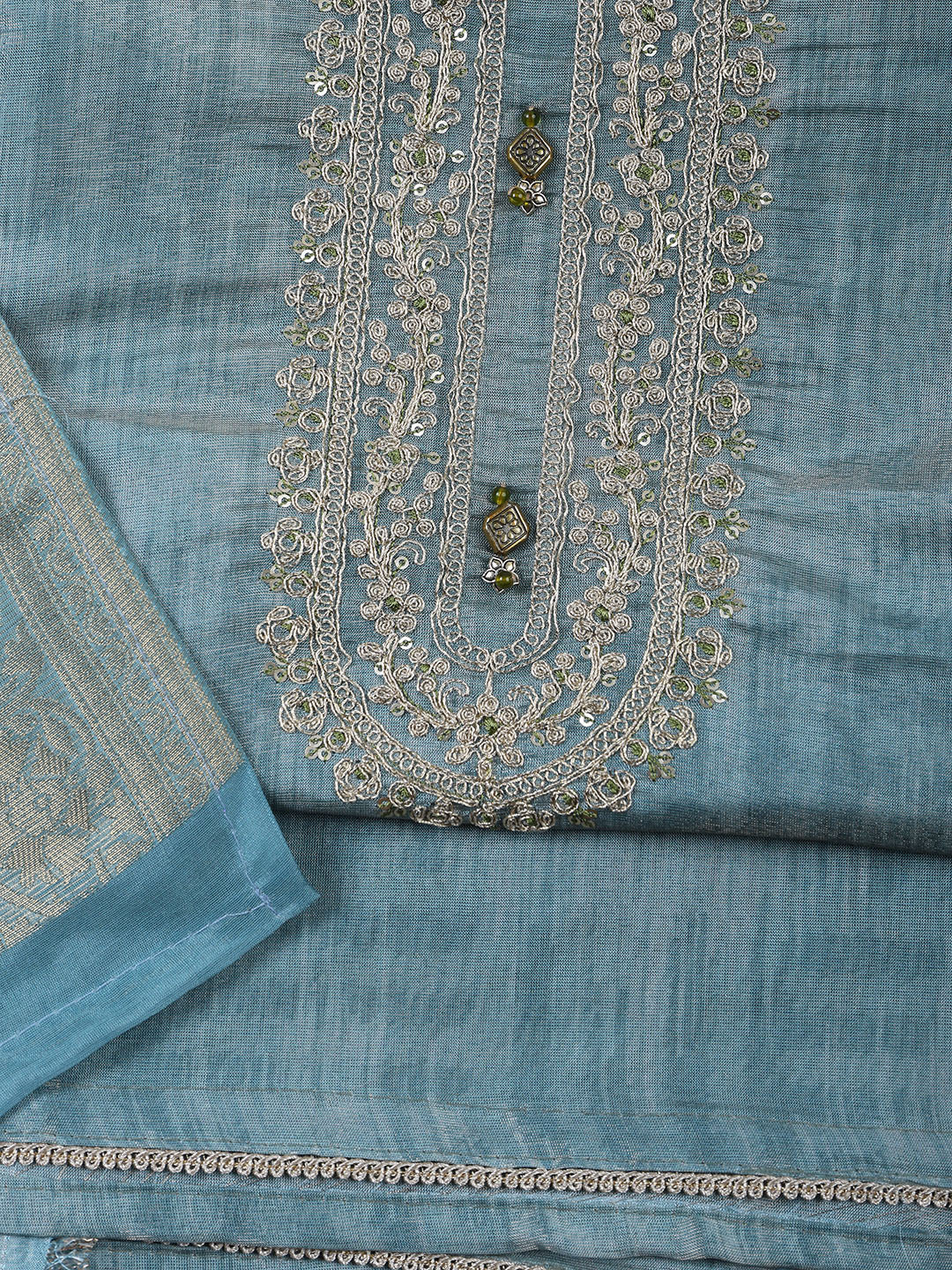 Neck Embroidered Tissue Unstitched Suit Piece With Dupatta