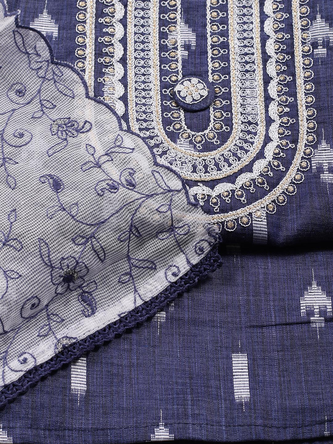 Neck Embroidered Cotton Blend Unstitched Suit Piece With Dupatta