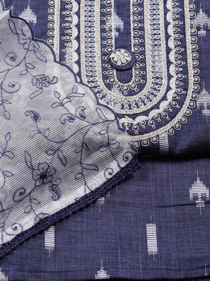 Neck Embroidered Cotton Blend Unstitched Suit Piece With Dupatta