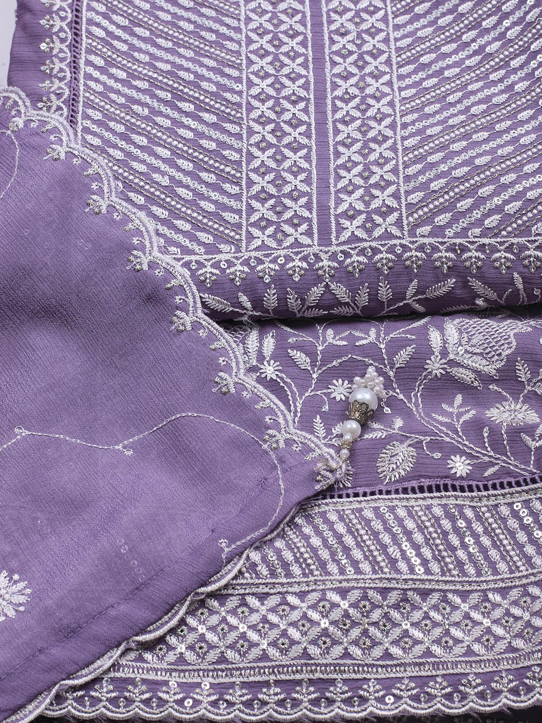 Embroidered Art Silk Unstitched Suit Piece With Dupatta