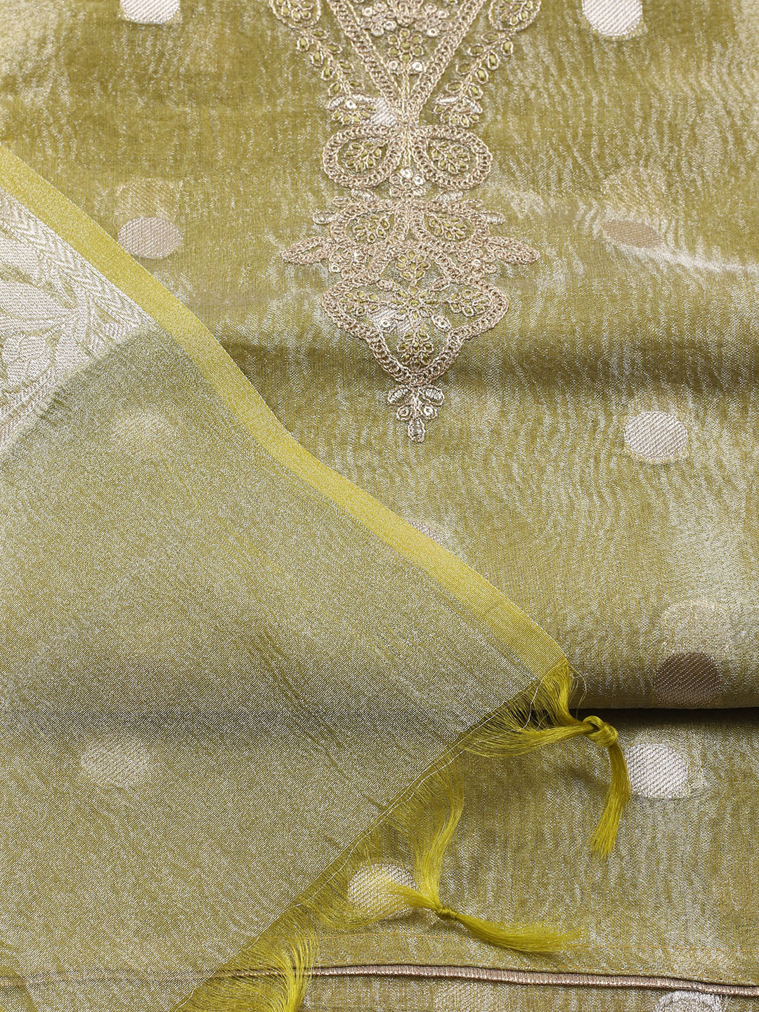 Neck Embroidered Tissue Unstitched Suit Piece With Dupatta