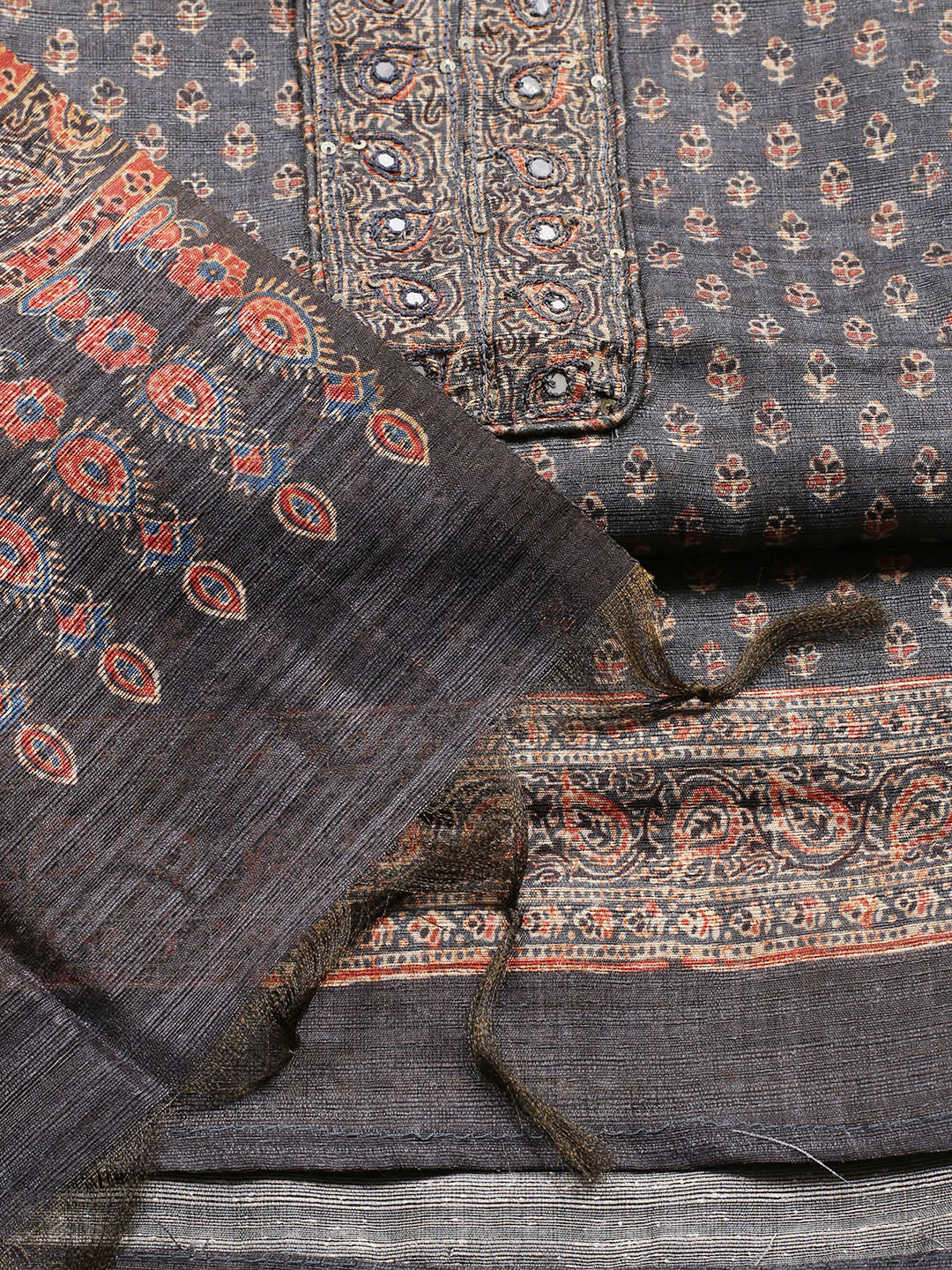 Neck Embroidered Chanderi Unstitched Suit With Dupatta
