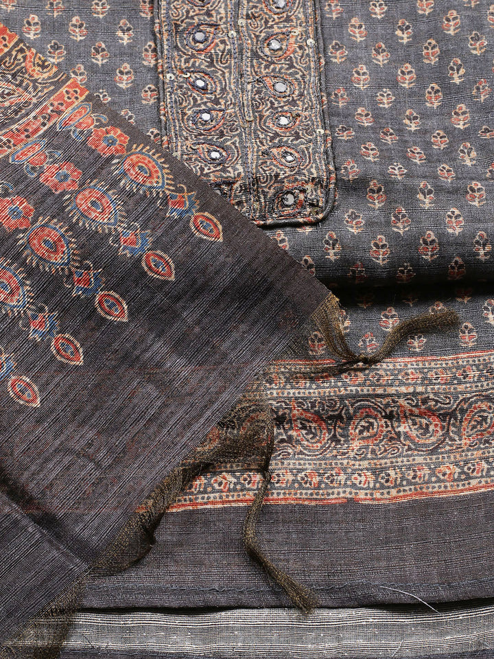Neck Embroidered Chanderi Unstitched Suit With Dupatta