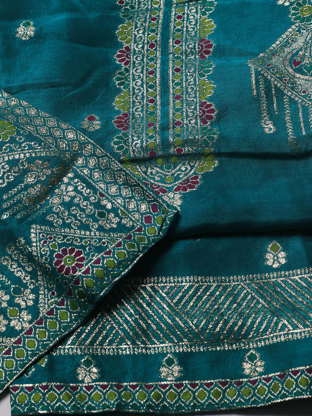Neck Embroidery Chanderi Unstitched Suit With Dupatta