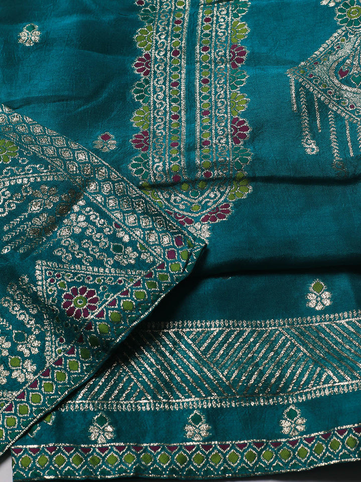 Neck Embroidery Chanderi Unstitched Suit With Dupatta