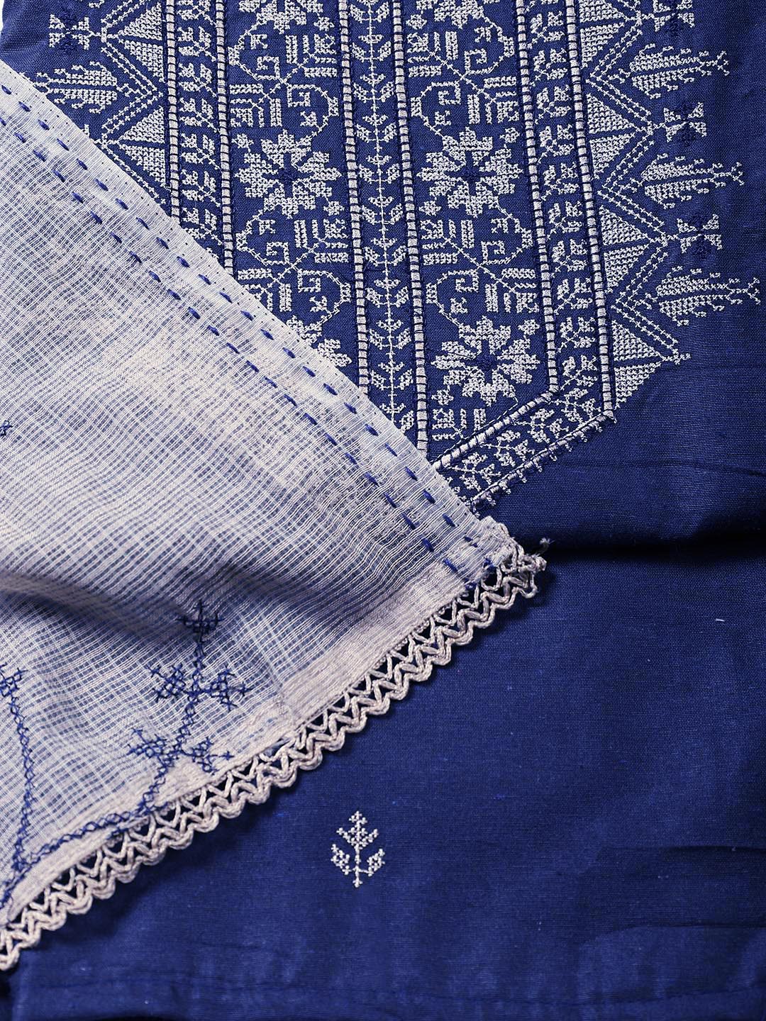 Neck Embroidered Cotton Blend Unstitched Suit Piece With Dupatta