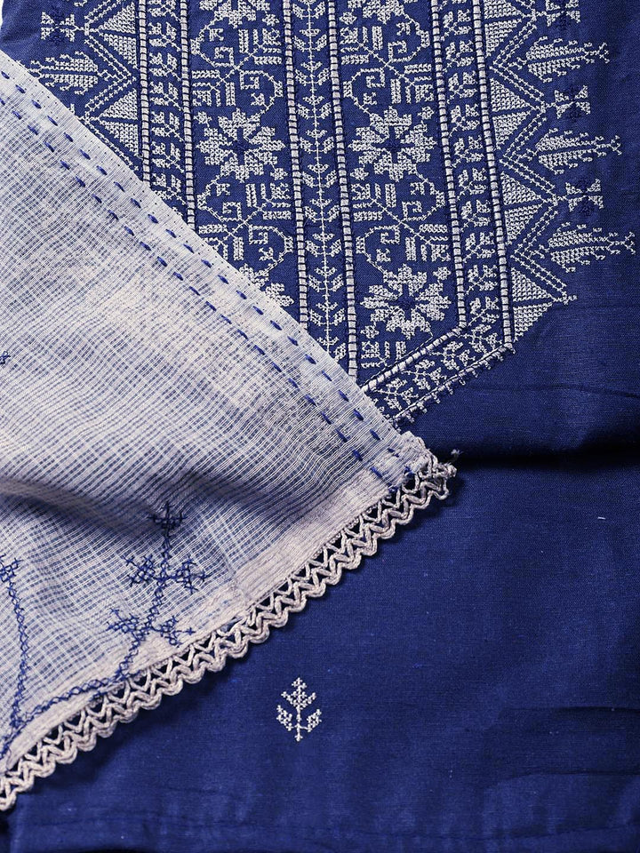 Neck Embroidered Cotton Blend Unstitched Suit Piece With Dupatta