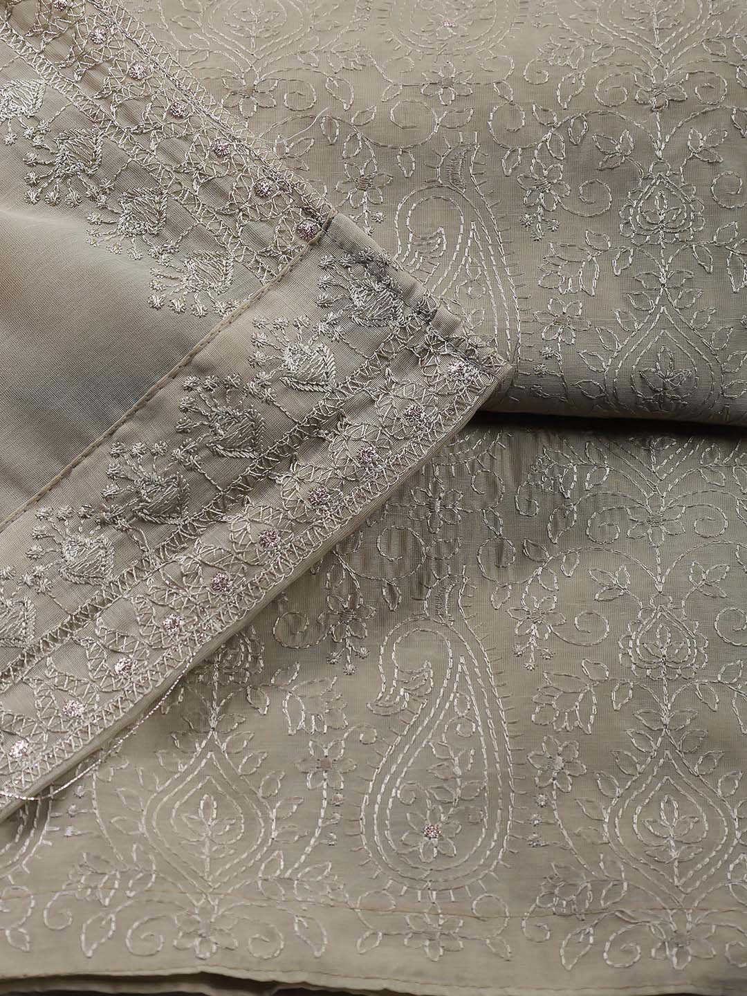 Embroidered Chanderi Unstitched Suit With Dupatta