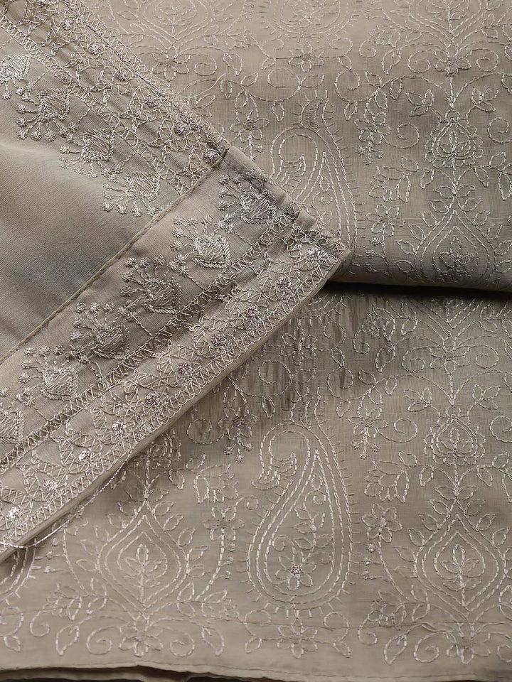 Embroidered Chanderi Unstitched Suit With Dupatta