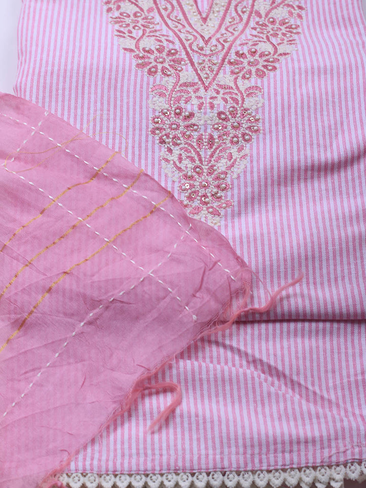 Neck Embroidery Cotton Blend Unstitched Suit With Dupatta