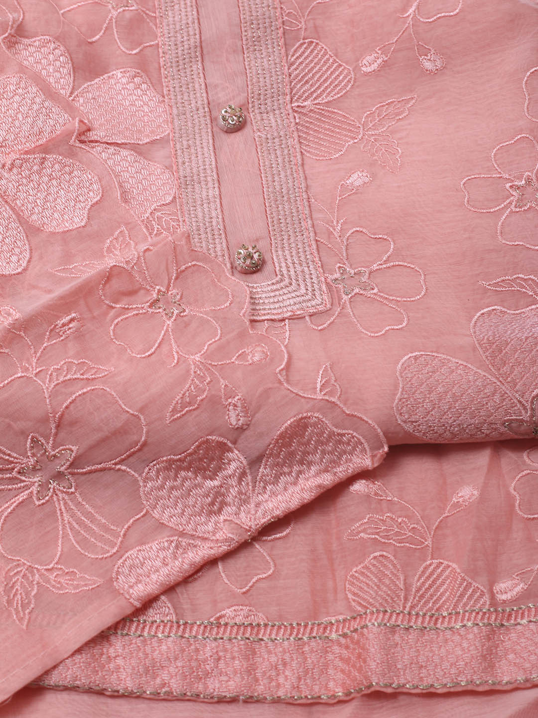 Embroidered Chanderi Unstitched Suit With Dupatta
