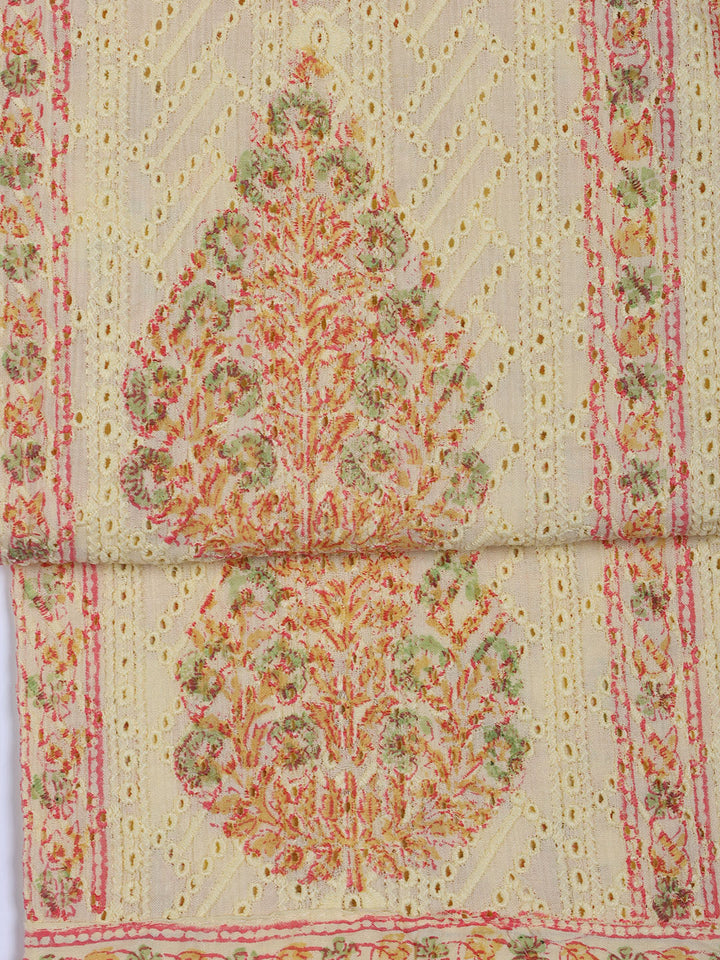 Neck Work Cotton Blend Unstitched Suit With Dupatta