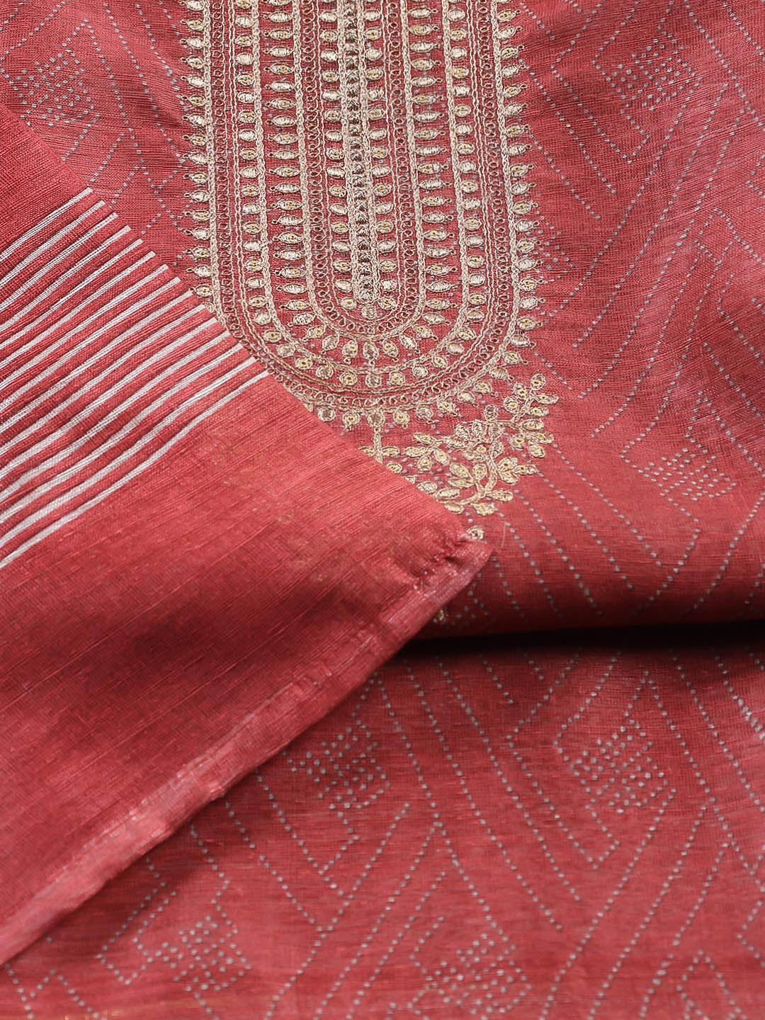 Neck Embroidered Tussar Unstitched Suit Piece With Dupatta