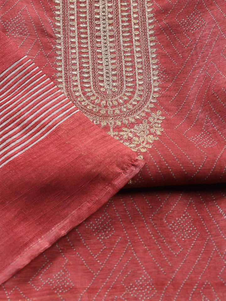 Neck Embroidered Tussar Unstitched Suit Piece With Dupatta