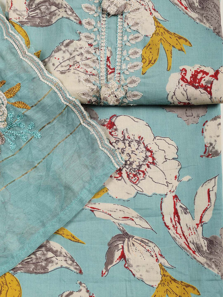 Printed Cotton Blend Unstitched Suit Piece With Dupatta