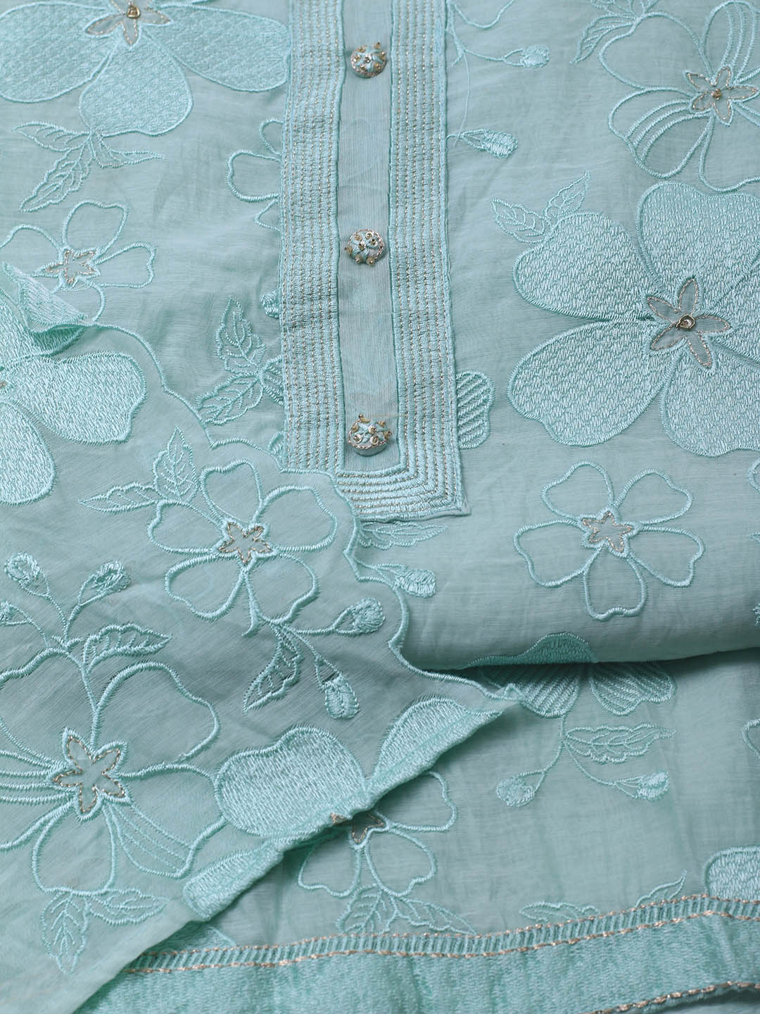 Embroidered Chanderi Unstitched Suit With Dupatta