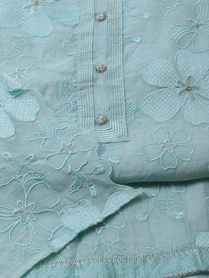 Embroidered Chanderi Unstitched Suit With Dupatta