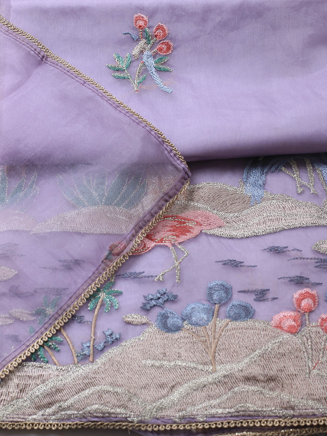Neck Embroidered Organza Unstitched Suit Piece With Dupatta