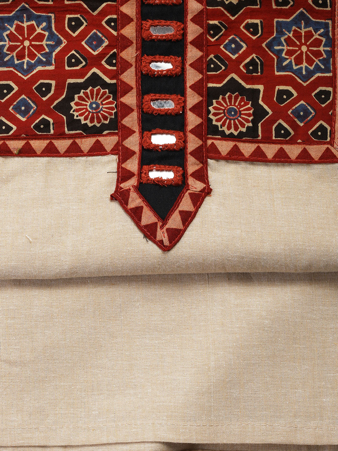 Patch Neck Cotton Blend Unstitched Suit With Dupatta