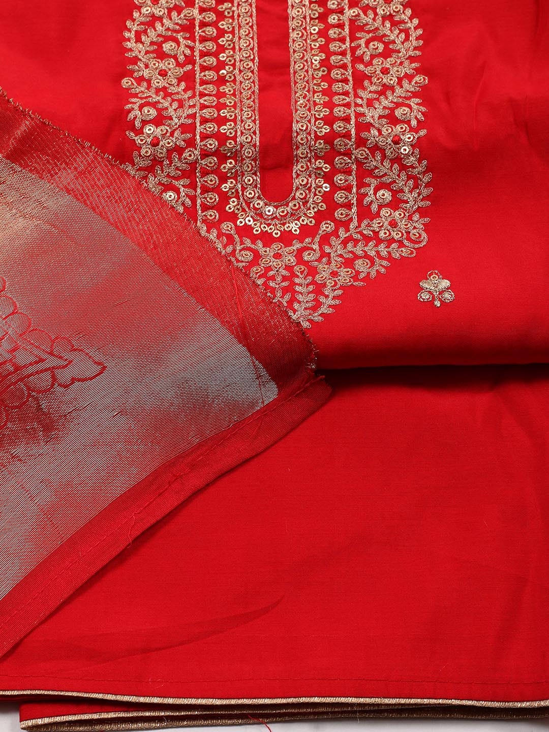 Neck Embroidery Chanderi Unstitched Suit Piece With Dupatta