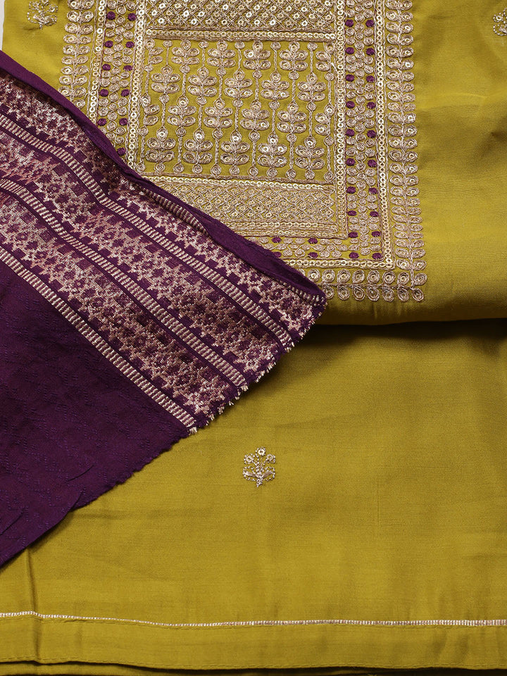 Neck Embroidered Chanderi Unstitched Suit Piece With Dupatta