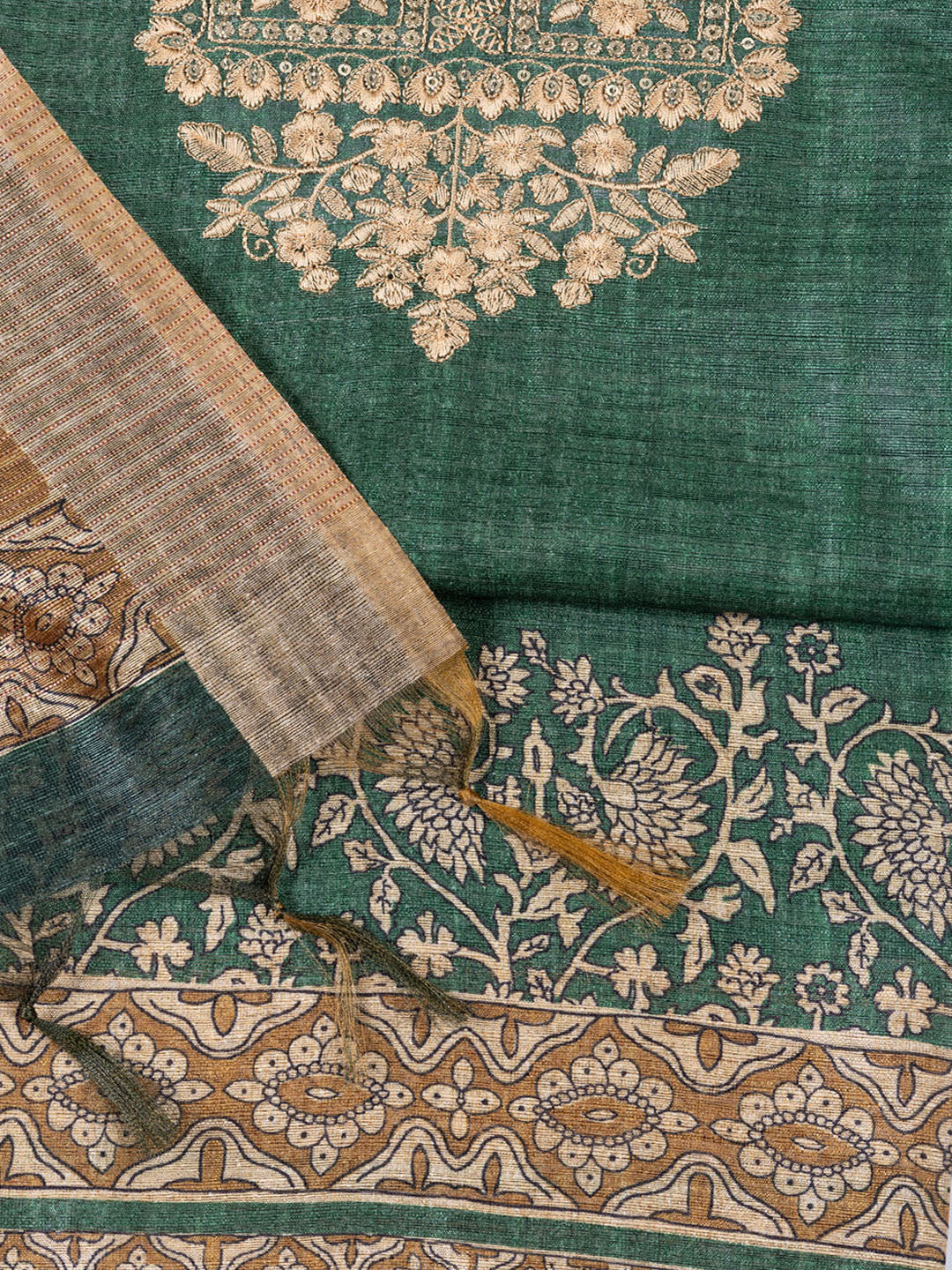 Neck Embroidered Chanderi Unstitched Suit With Dupatta