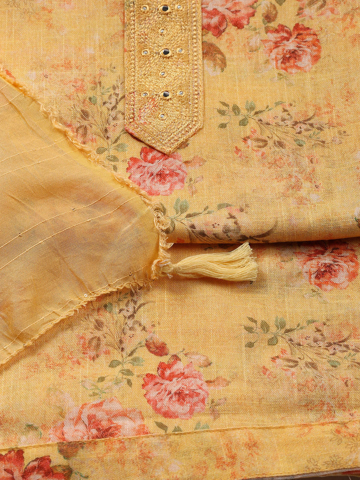 Floral Printed Linen Unstitched Suit With Dupatta