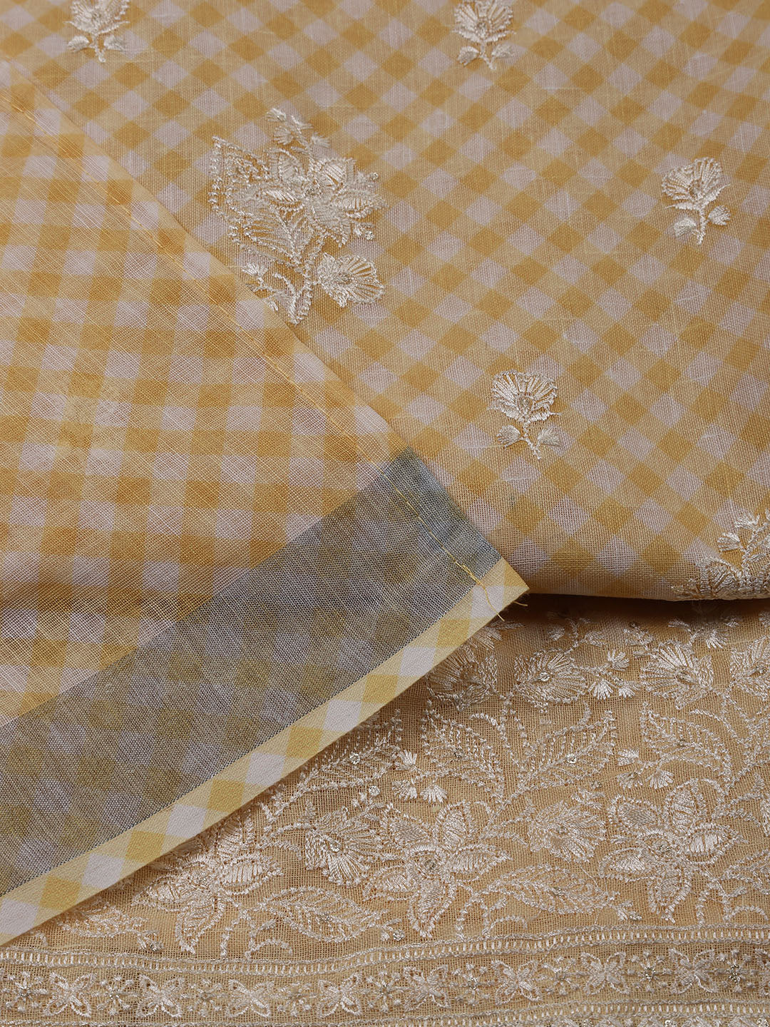 Embroidery Linen Unstitched Suit With Dupatta