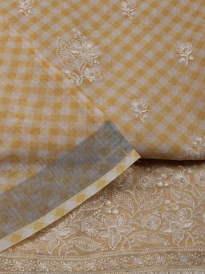 Embroidery Linen Unstitched Suit With Dupatta