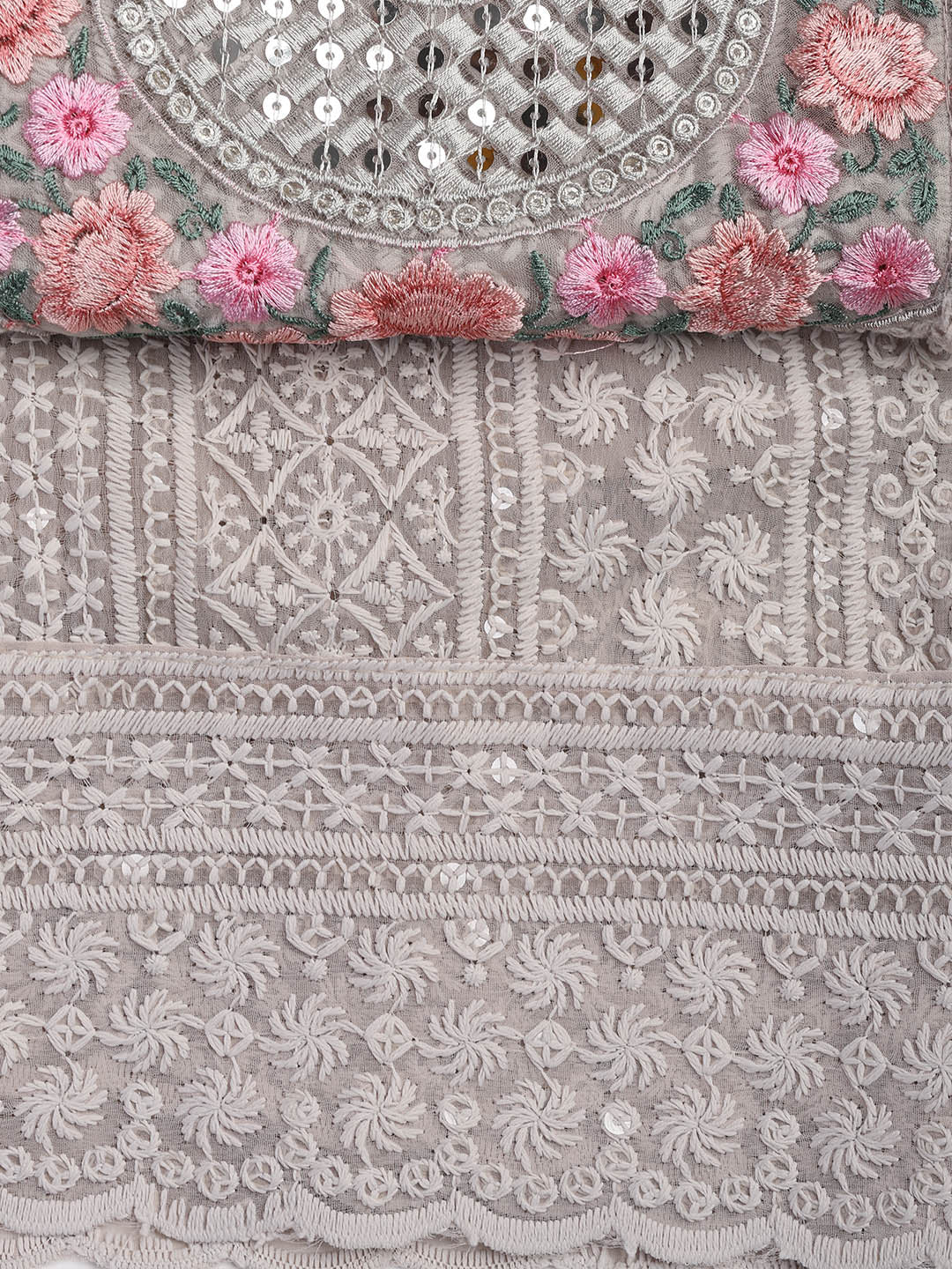 Chiken Work Georgette Unstitched Suit With Dupatta